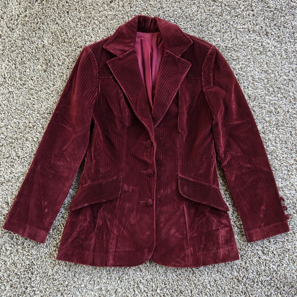 Vintage Panhandle Slim Blazer Coat Womens Size 8 Red Velvet Western Made In USA